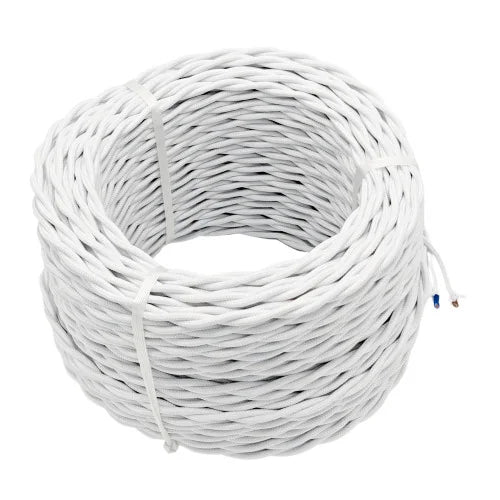 Tvinnad Textilkabel Vit Guld 2-ledad 0,75kvm