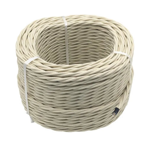 Tvinnad Textilkabel Elfenben 3-ledad 0,75kvm